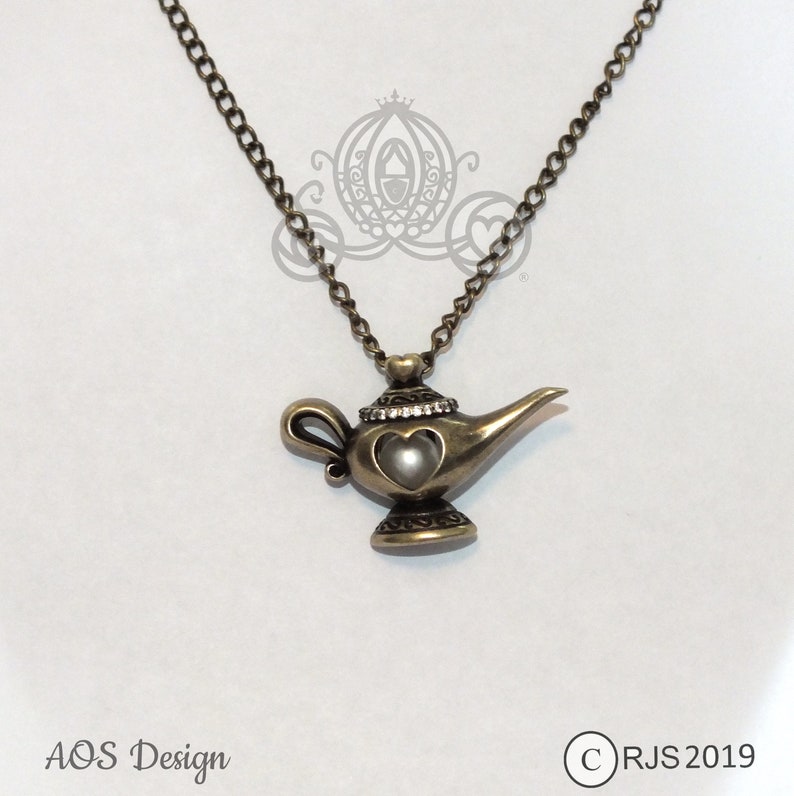 Aladdin Genie Lamp Pearl Cage Antique Gold Distressed Brass Locket Necklace Pendant Charm Princess Jasmine