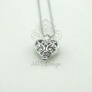 Pearl Cage Fairy Scroll Work Heart Holds Multiple Pearls for Akoya and Freshwater Pearls or Beads