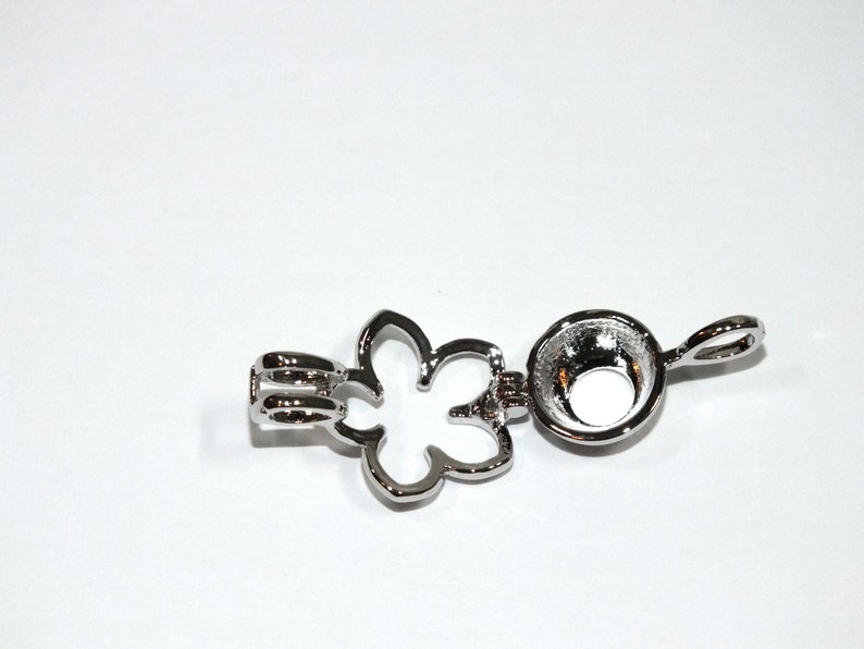 Pick A Pearl Flower Cage Necklace Silver Plumeria Outline Charm Holds a Pearl Bead Gem 18 Silver Necklace image 6