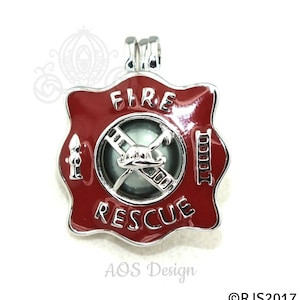Fire Department Emblem Pearl Cage Charm Pendant Necklace - Firefighter Gifts