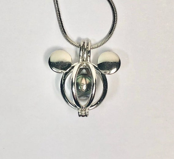 Mickey Mouse Pendant Pearl Cage Sterling Silver Pick A Pearl or Wish Pearl  Epcot 