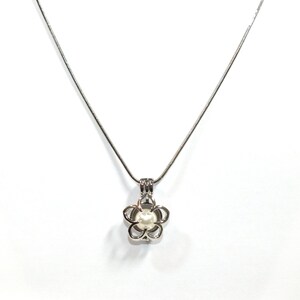 Pick A Pearl Flower Cage Necklace Silver Plumeria Outline Charm Holds a Pearl Bead Gem 18 Silver Necklace image 7