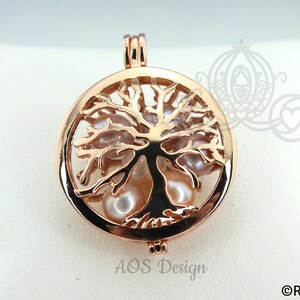 Family Tree Pearl Cage Necklace Rose Gold Plated Locket Charm Tree of Life Mother Bead Cage image 9