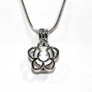 Pick A Pearl Flower Cage Necklace Silver Plumeria Outline Charm Holds a Pearl Bead Gem 18 Silver Necklace image 3