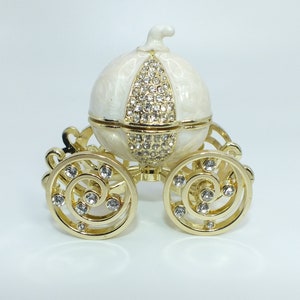 Pumpkin Cinderella Carriage Ring Box Trinket Jewelry Box Silver or Gold Engagement Gift With Necklace