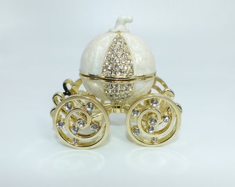 Pumpkin Cinderella Carriage Ring Box Trinket Jewelry Box Silver or Gold Engagement Gift With Necklace