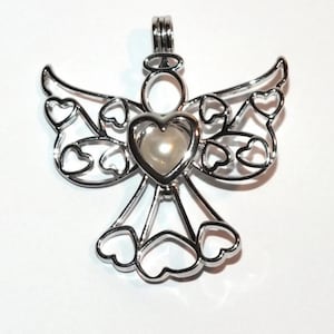 Angel Pearl Cage Charm Necklace. Hidden Hearts Necklace