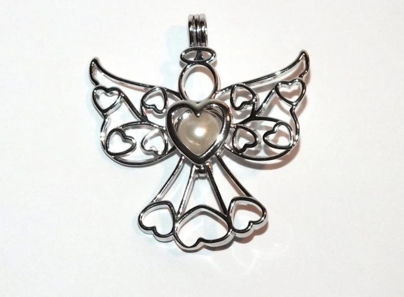 Angel Pearl Cage Charm Necklace. Hidden Hearts Necklace