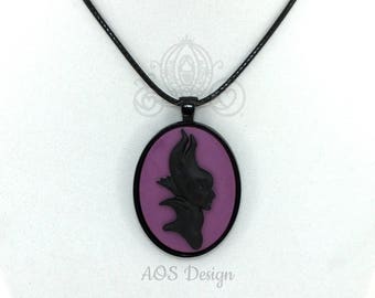 Maleficent Movie Cameo Necklace Victorian Disney Sleeping Beauty Villain Purple Black Cameo Black Cord