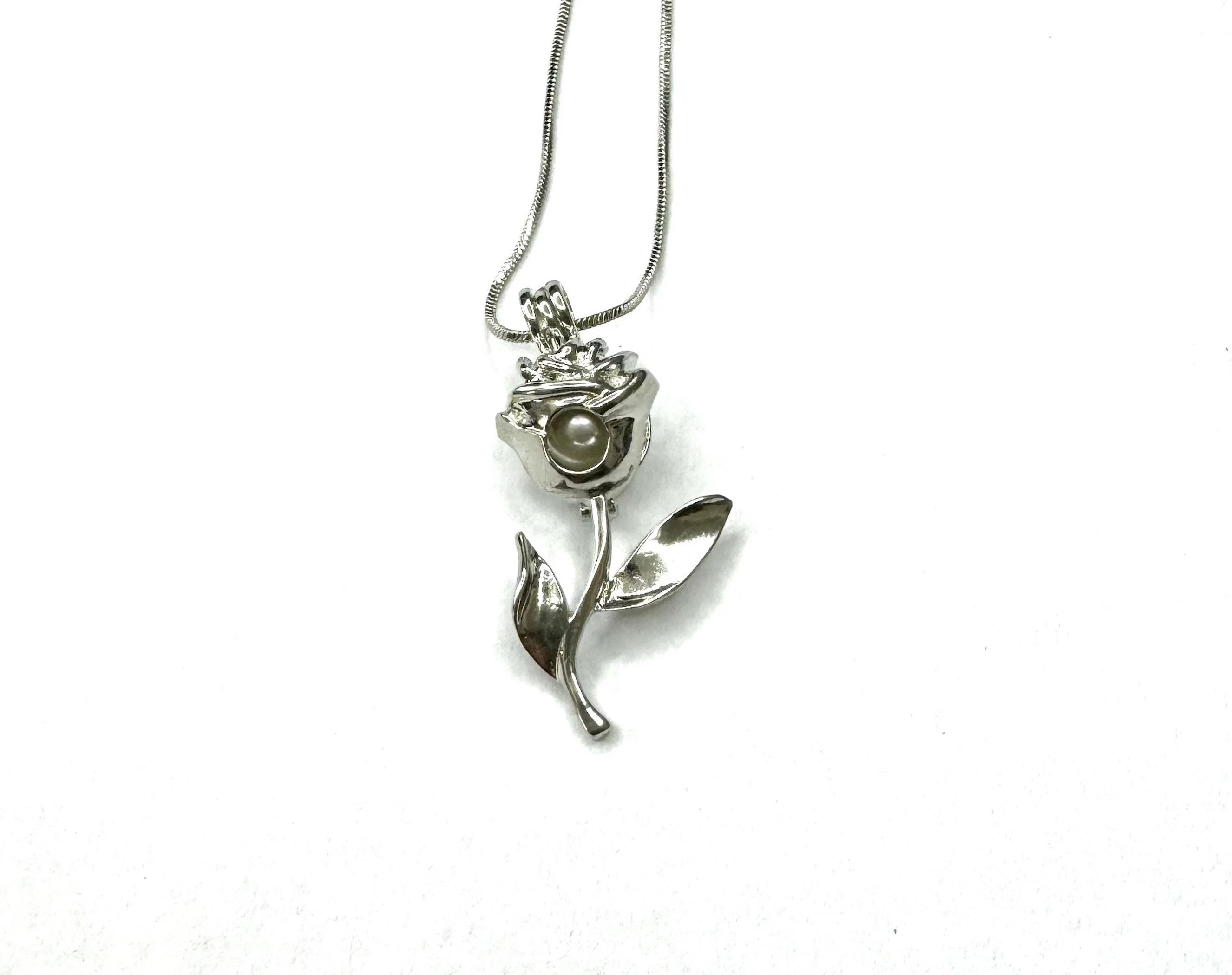 Collana Con Ciondolo Gabbia E Perle D'ostrica – Argento, Stile Bohémien, Fatta A Mano