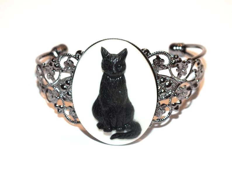 Black Cat Cameo Brooch Pin Halloween Cat Jewelry Hair Accessories Etsy