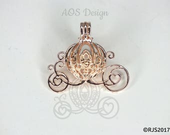 Rose Gold Cinderella Carriage Pearl Cage Necklace - Magic Pumpkin Locket C1