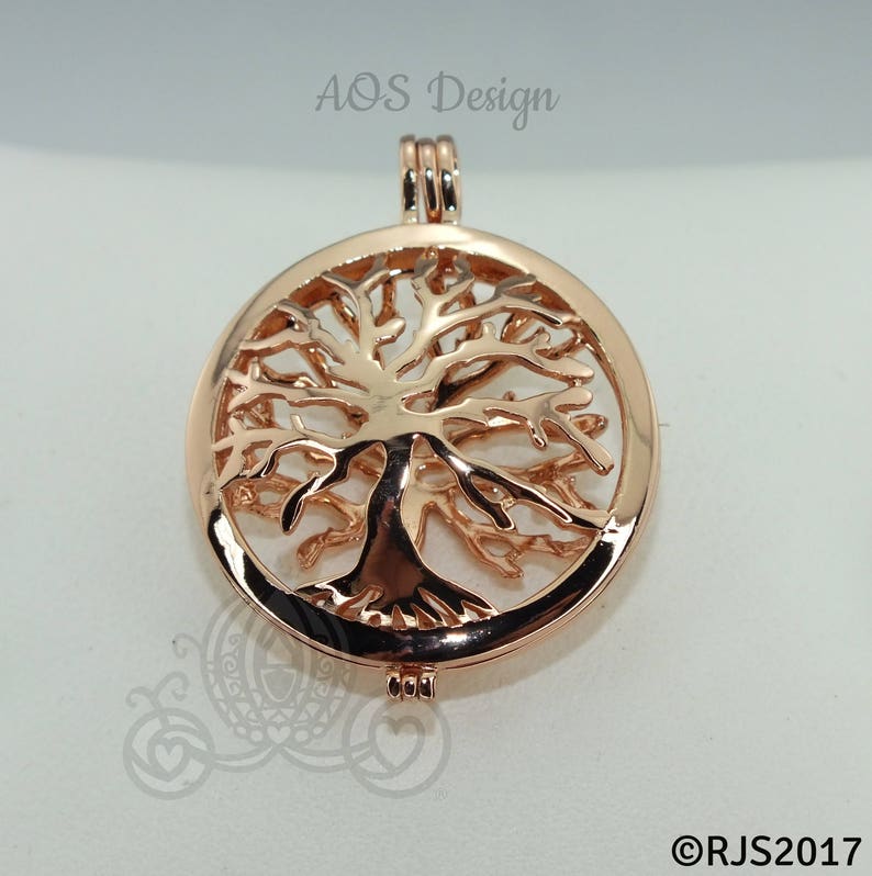 Family Tree Pearl Cage Necklace Rose Gold Plated Locket Charm Tree of Life Mother Bead Cage CHARM & NCKLCE