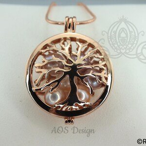 Family Tree Pearl Cage Necklace Rose Gold Plated Locket Charm Tree of Life Mother Bead Cage image 8