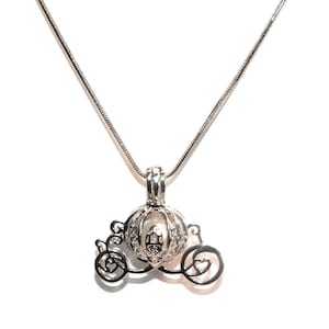 Pearl Cage Carriage Silver Plated Charm Necklace Princess Cinderella Pick A Pearl or Wish Pearl Epcot Pumpkin Locket