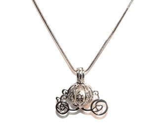 Pearl Cage Carriage Silver Plated Charm Necklace Princess Cinderella Pick A Pearl or Wish Pearl Epcot Pumpkin Locket