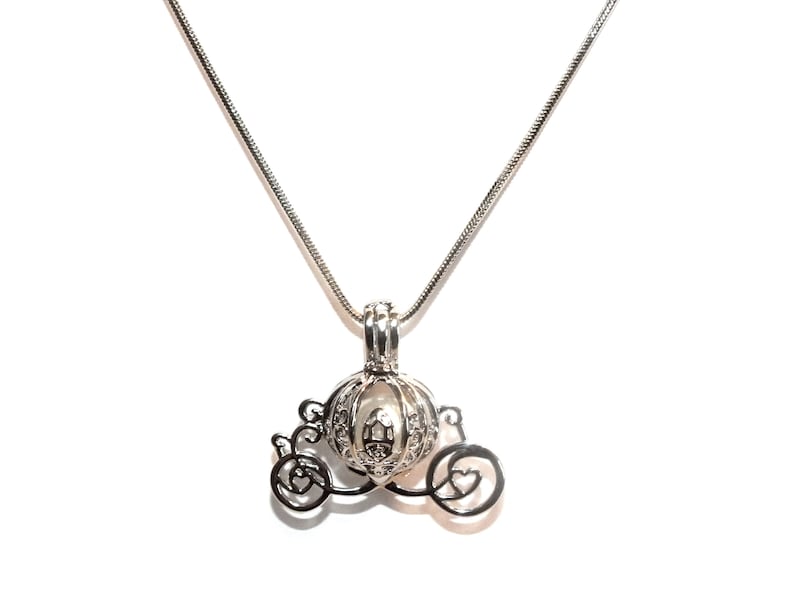 Pearl Cage Carriage Silver Plated Charm Necklace Princess Cinderella Pick A Pearl or Wish Pearl Epcot Pumpkin Locket image 1