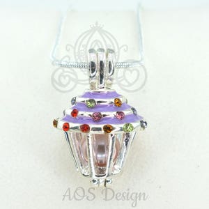 Purple Cupcake Pearl Cage Charm Cute Gift Idea for Her Birthday image 1