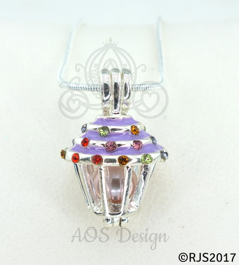 Purple Cupcake Pearl Cage Charm Cute Gift Idea for Her Birthday image 1