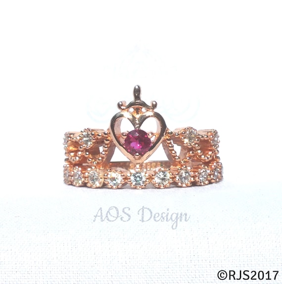 Buy Rose Gold Princess Snow White Crown Ring Red Garnet