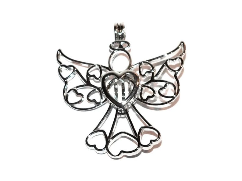 Angel Pearl Cage Charm Necklace. Hidden Hearts Necklace