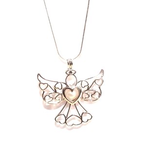 Angel Pearl Cage Charm Necklace. Hidden Hearts Necklace
