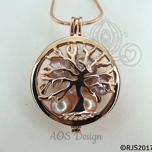 Family Tree Pearl Cage Necklace Rose Gold Plated Locket Charm Tree of Life Mother Bead Cage image 7