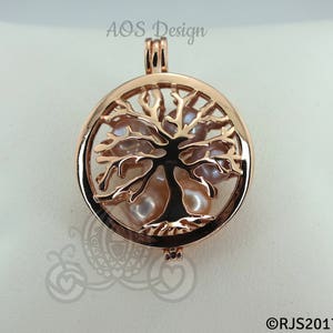 Family Tree Pearl Cage Necklace Rose Gold Plated Locket Charm Tree of Life Mother Bead Cage image 6