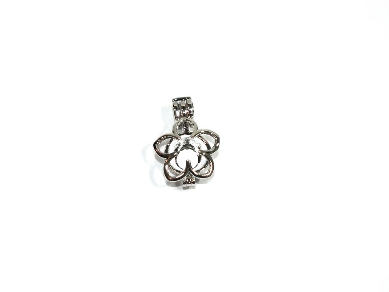 Pick A Pearl Flower Cage Necklace Silver Plumeria Outline Charm Holds a Pearl Bead Gem 18 Silver Necklace image 4