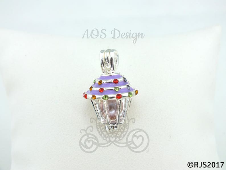 Purple Cupcake Pearl Cage Charm Cute Gift Idea for Her Birthday image 3