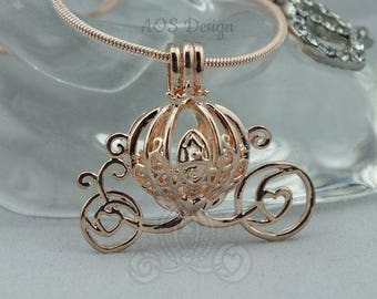 Cinderella Necklace Carriage Charm Pearl Cage Rose Gold Plated Charm