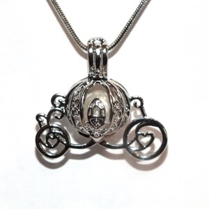 Pearl Cage Carriage Silver Plated Charm Necklace Princess Cinderella Pick A Pearl or Wish Pearl Epcot Pumpkin Locket image 7