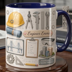 Personalized Engineer Mug, Custom Name 2D Faux 3D Engineering Coffee Cup, Gift for Engineers