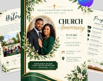 Pastoral Anniversary Bulletin Template Editable Canva, Church Program, Pastor Appreciation, Christian Anniversary, Instant Download