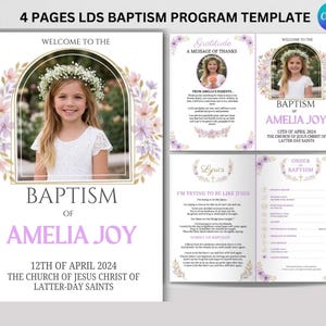 LDS Taufe Programm Vorlage Mädchen, Lavendel Blumen Canva Bearbeitbar, CTR Großartiges bis 8 Kirchenprogramm, faltbare druckbare Sofortdownload