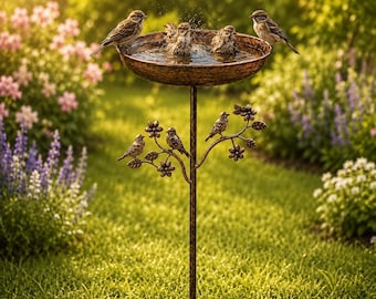 Rustieke metalen vogelbadpaal voor in de tuin, voederbak voor vogels buiten, vintage tuindecoratie, cadeau voor vogelliefhebbers, landelijke tuinversiering