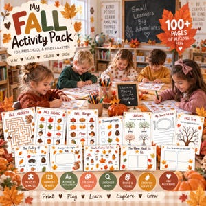Puede incluir: Un paquete de actividades de otoño para preescolar y jardín de infancia con más de 100 páginas de hojas de trabajo. La colección incluye laberintos, bingo, sudoku, búsquedas del tesoro y dibujos decorados con hojas y bellotas.
