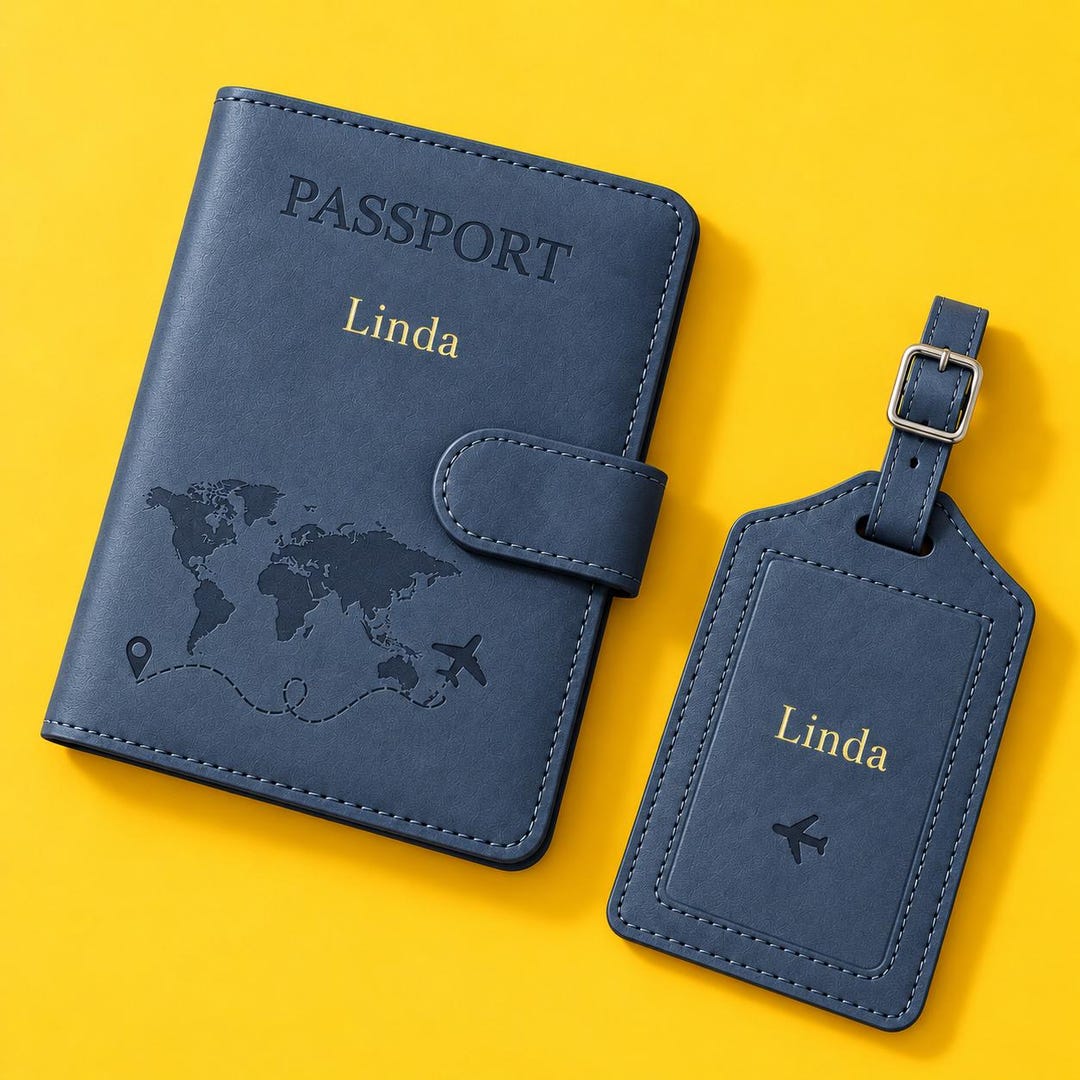 Personalized Passport Holder & Luggage Tag Set, Custom Travel Gift ...