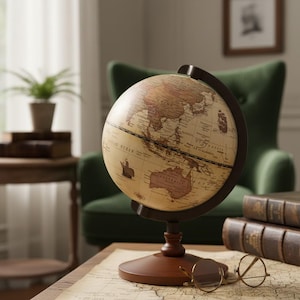 Vintage wereldboldecor | Antieke bureaubol | Educatieve wereldbol | Cadeau reisliefhebber | Kantoorplankdecor | Aardrijkskundecadeau