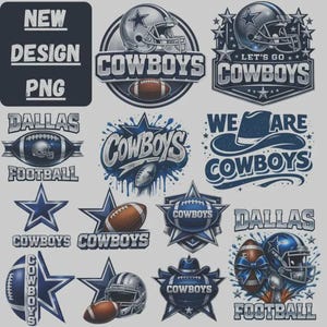 Cowboys Football PNG Bundle – 12 Designs | Dallas Retro Game Day Helmet Clipart | Blue Star Sublimation | 300 DPI Digital Download