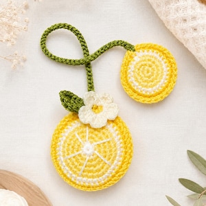 Crochet Lemon Charm Pattern PDF, Crochet Gift, Lemon Slice Bookmark, Car Mirror Hanging, Keychain, Bag Charm & Hair Accessory