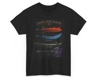 Choose Your Weapon Programmer T-Shirt Golang Python Rust Coding Gamer Tee