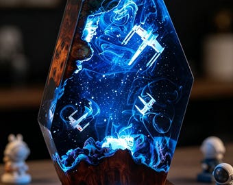 スター・ウォーズ スターファイター ネビュラ レジン ナイトライト、SF 宇宙船 エポキシ樹脂 木製ランプ、彼へのユニークなギフト。