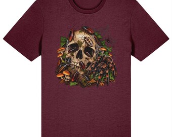 Camiseta com estampa gótica de caveira, tarântula e barata, arte sombria de insetos (unissex)