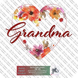 Grandma Floral Heart  Design PNG JPG Digital Download