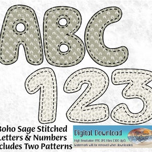 Letras y números cosidos con dos patrones en formato PNG para sublimación, impresión y transferencia térmica DESCARGA DIGITAL