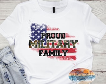 Proud Military Family Camo PNG: Distressed American Flag Design (Digital Download)