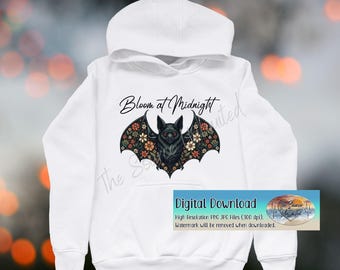 Gothic Floral Bat PNG: Dark Cottagecore Halloween Clipart Digital Download