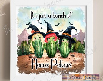 Hocus Pokers Halloween Cactus Witches PNG: Descarga digital de brujas divertidas