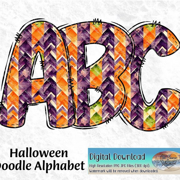 Halloween Doodle Alphabet Letters Design PNG for Sublimation, Print, Heat Transfers DIGITAL DOWNLOAD